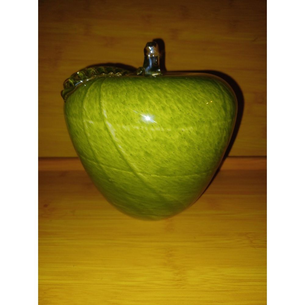 Hand Blown Art Glass Apple Green‎ Vintage Large Excellent Collectible Studio 7"